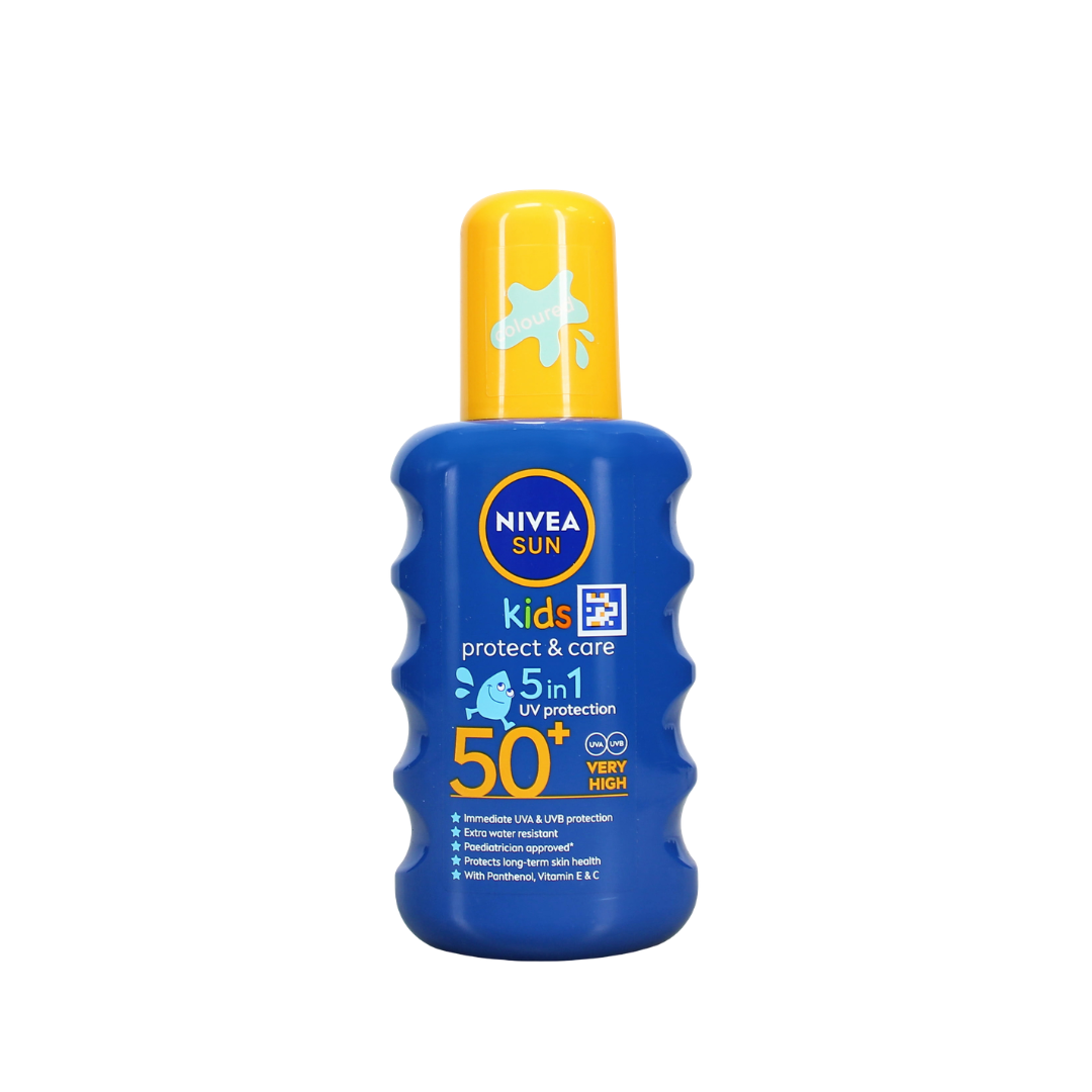 NIVEA SUN Kids Protect & Care Coloured Spray SPF50+ | Children's Sunscreen Spray | Water Resistant Sun Protection | 200ml