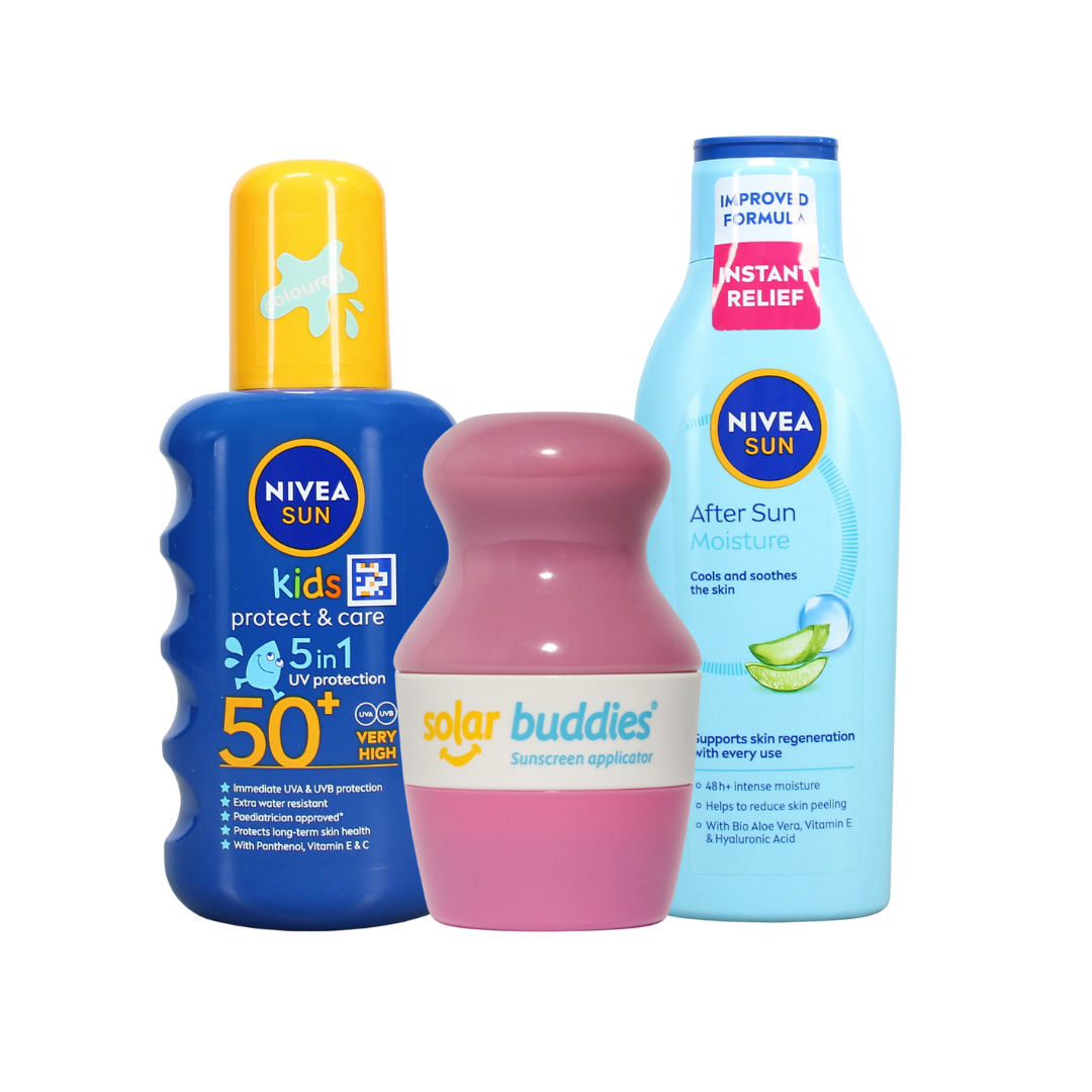 Solar Buddies Ultimate Kids Sun Care Bundle | SPF50+ Sunscreen Applicator, NIVEA SUN Kids Sun Spray & After Sun Lotion